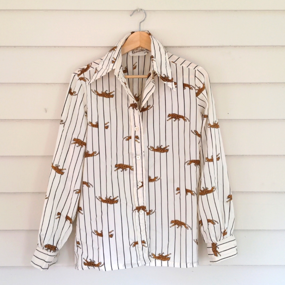 Vintage Raincheetahs by Naman New York Cheetah Striped Button Down Shirt